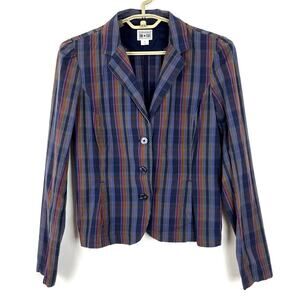 Converse One Star Blue Plaid Cotton Blazer Jacket Women Medium preppy